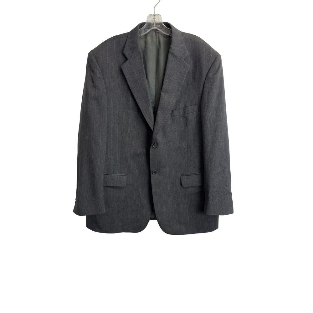 Stafford Mens 44R‎ Wool Pinstripe Blazer Charcoal Gray Two Button Suit Jacket